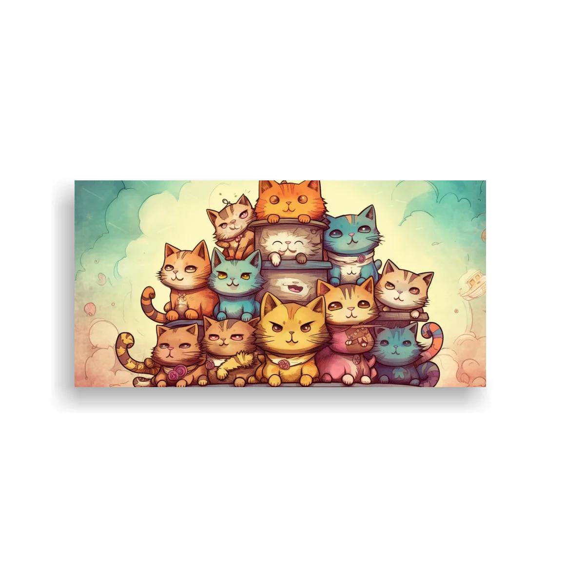 Cuadro grupo de gatos con pecera y pez