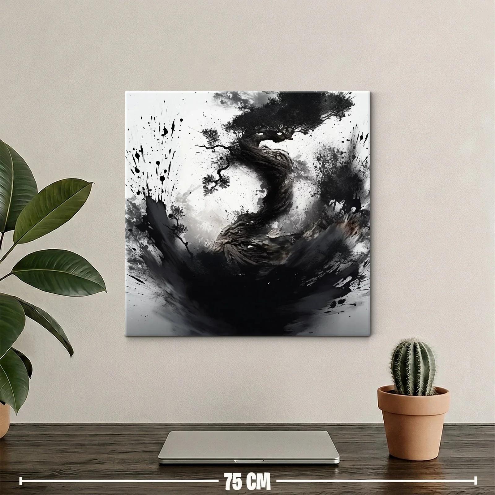 Cuadro abstracto con árbol retorcido en tonos monocromáticos — miniatura 2