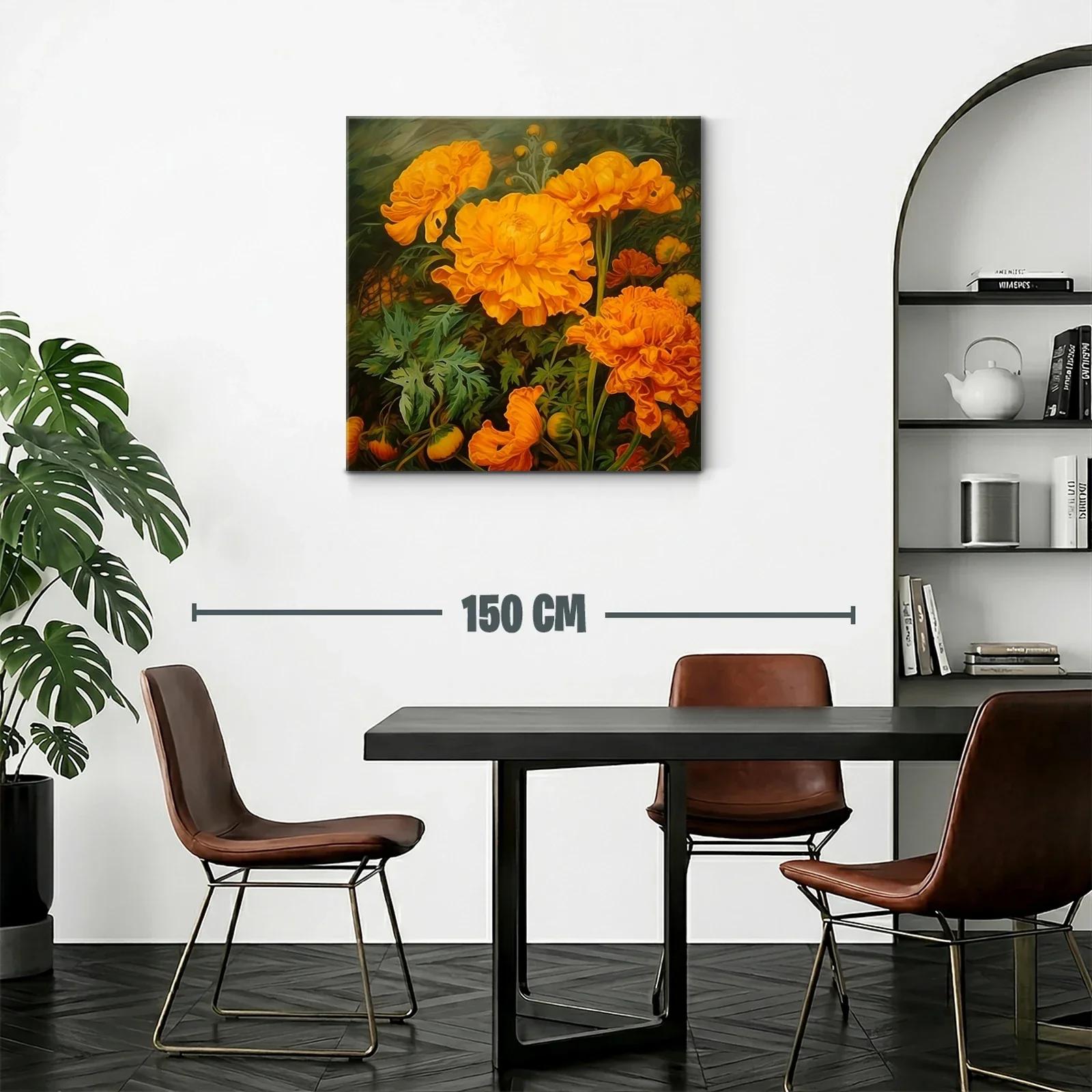 Cuadro con vibrantes flores naranjas y hojas verdes — miniatura 2