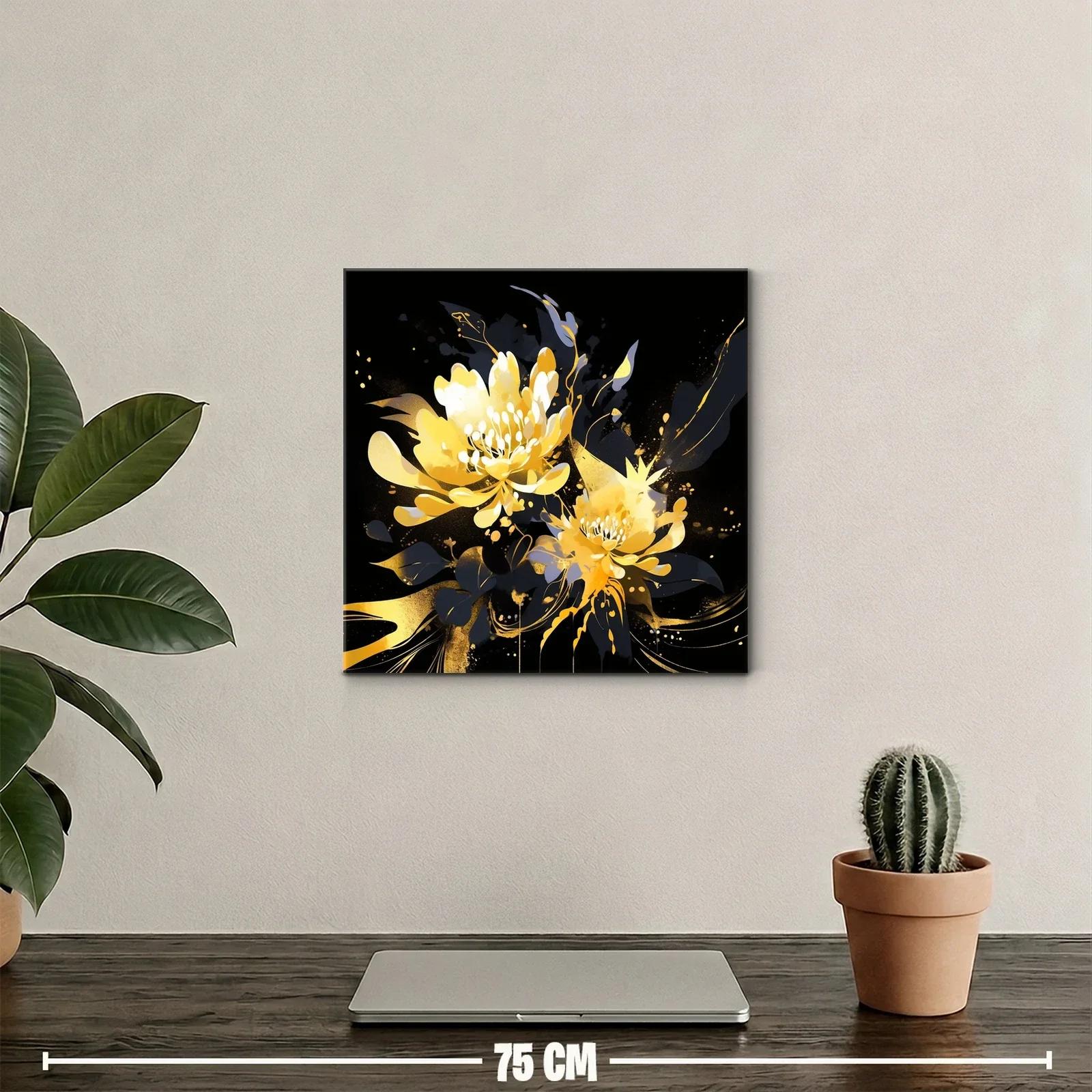 Cuadro floral vibrante con tonos amarillos y negros — miniatura 2