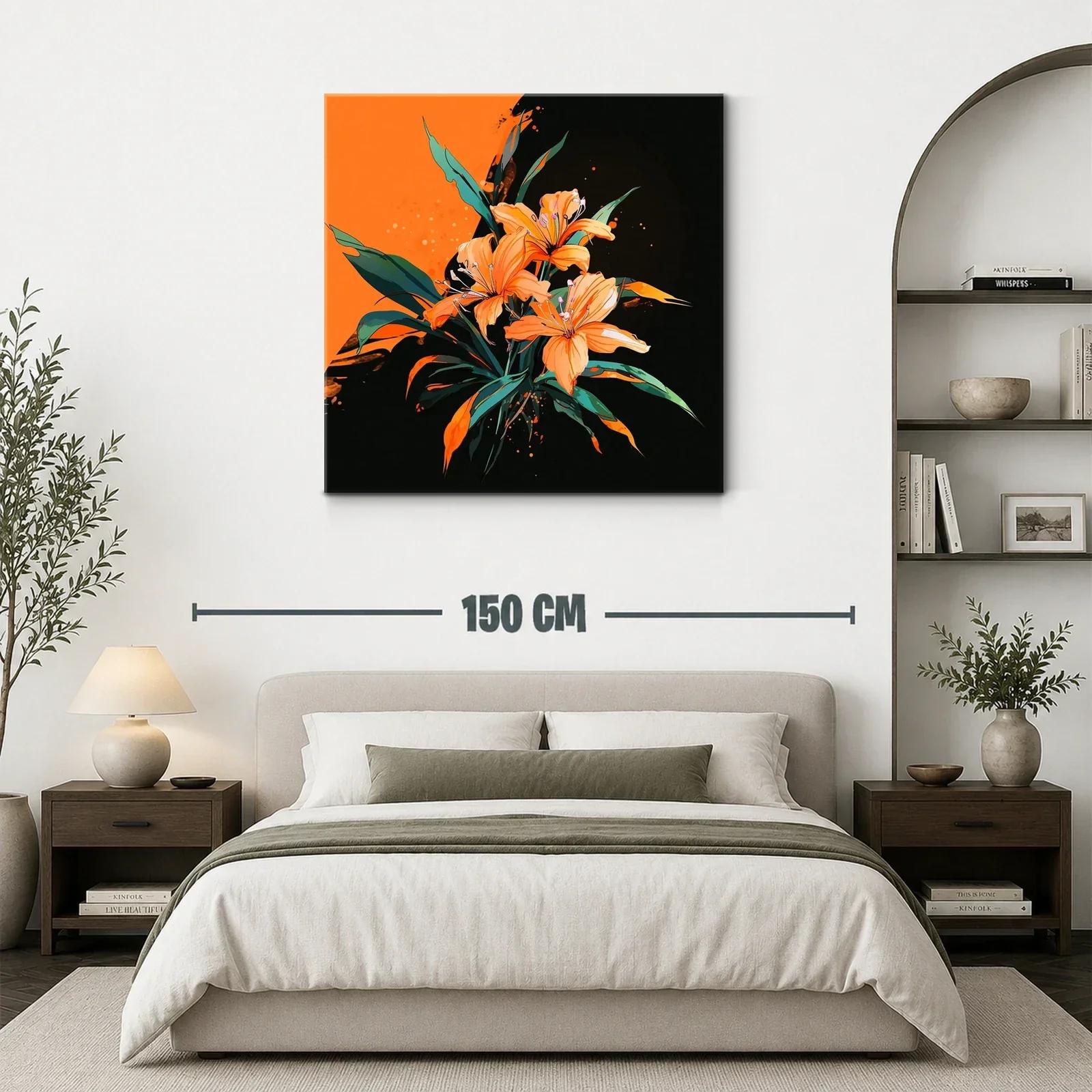 Flores naranjas vibrantes con hojas verdes sobre fondo oscuro — miniatura 3