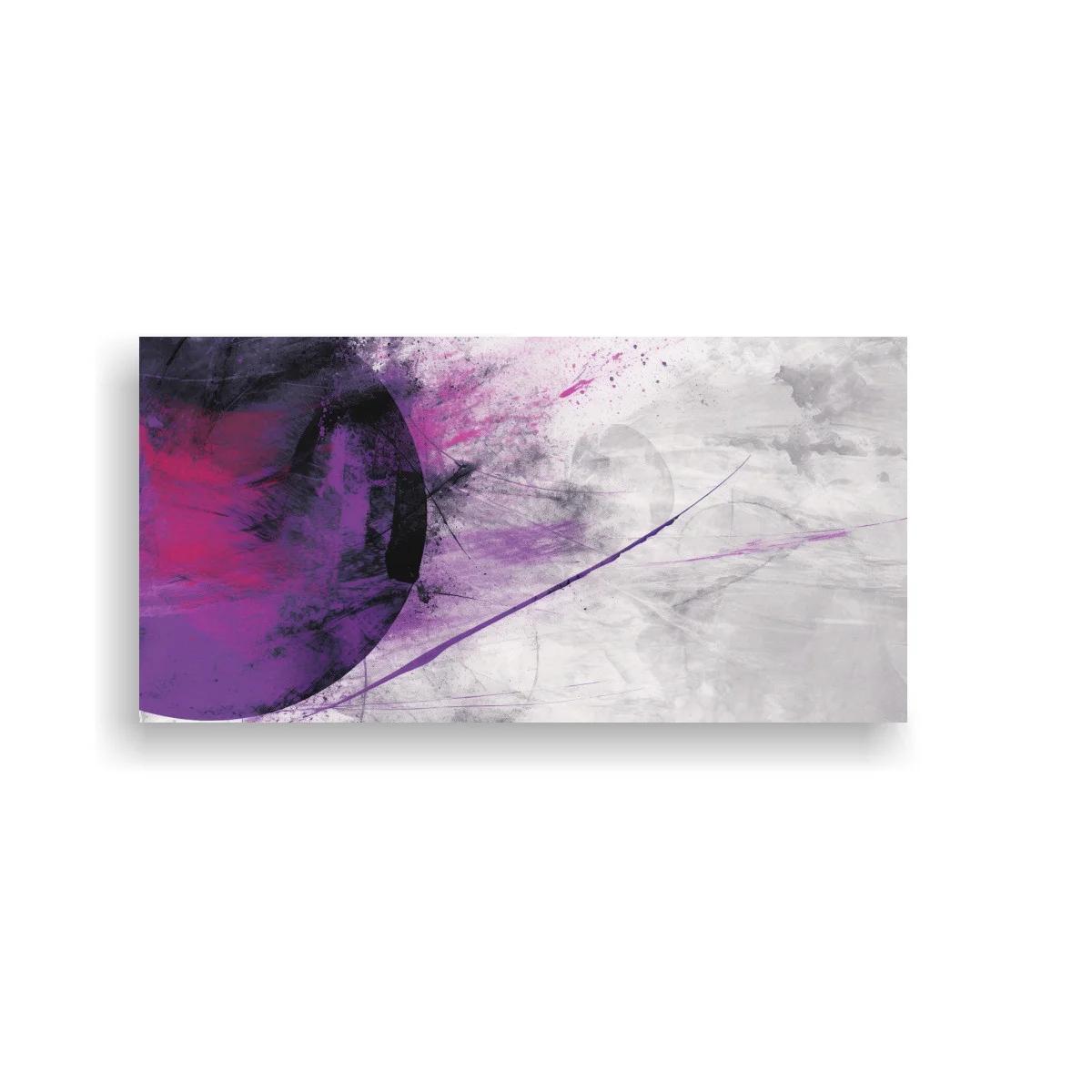 Cuadro abstracto morado con gran círculo y trazos sueltos