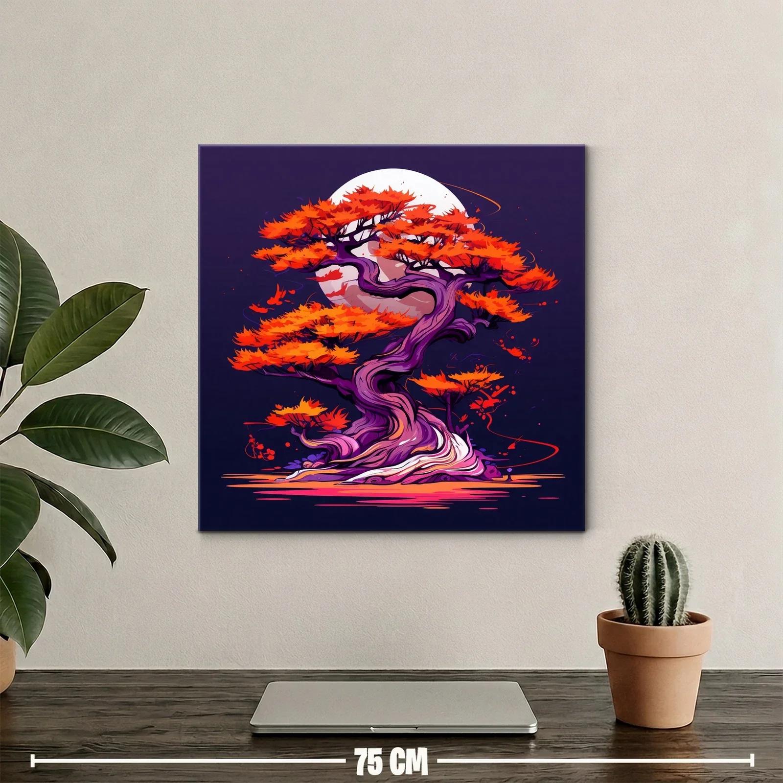 Árbol Bonsái en tonos vibrantes contra luna llena — miniatura 2