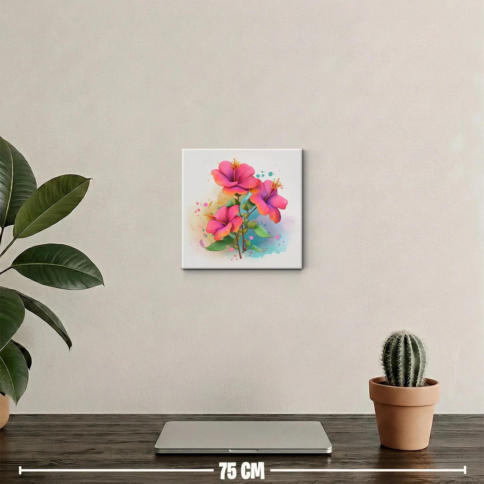 Vibrante cuadro con hibiscos en tonos rosas y naranjas — miniatura 2