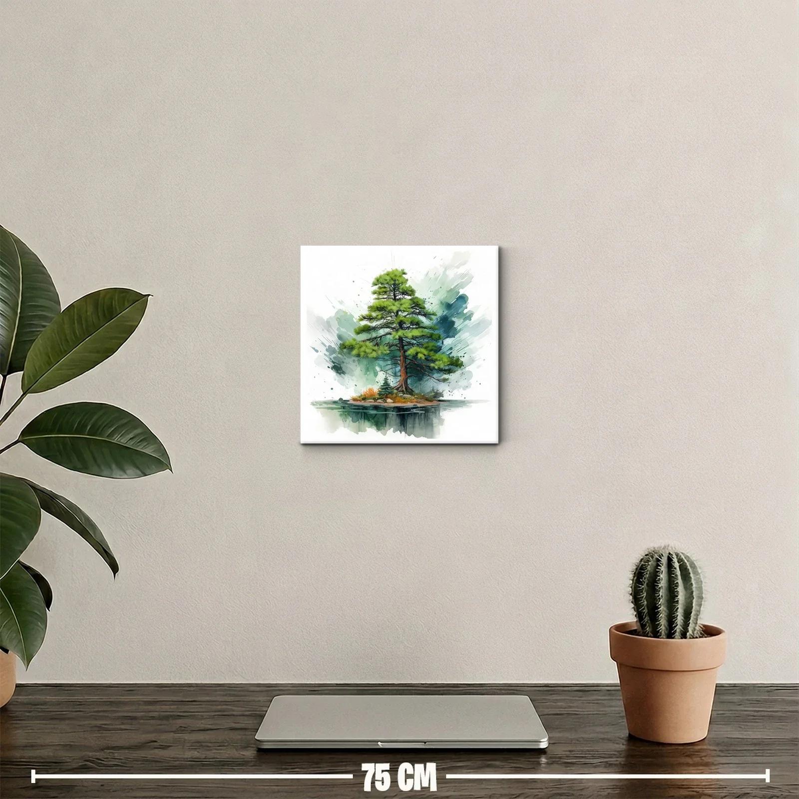 Árbol solitario en isla con reflejo acuoso y tonos verdes — miniatura 2