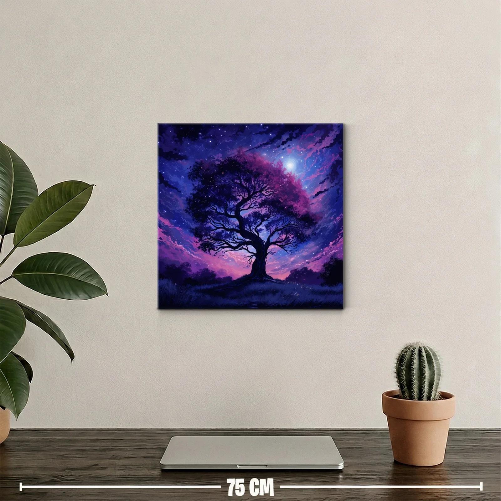 Árbol nocturno con cielo estrellado en tonos morados — miniatura 2