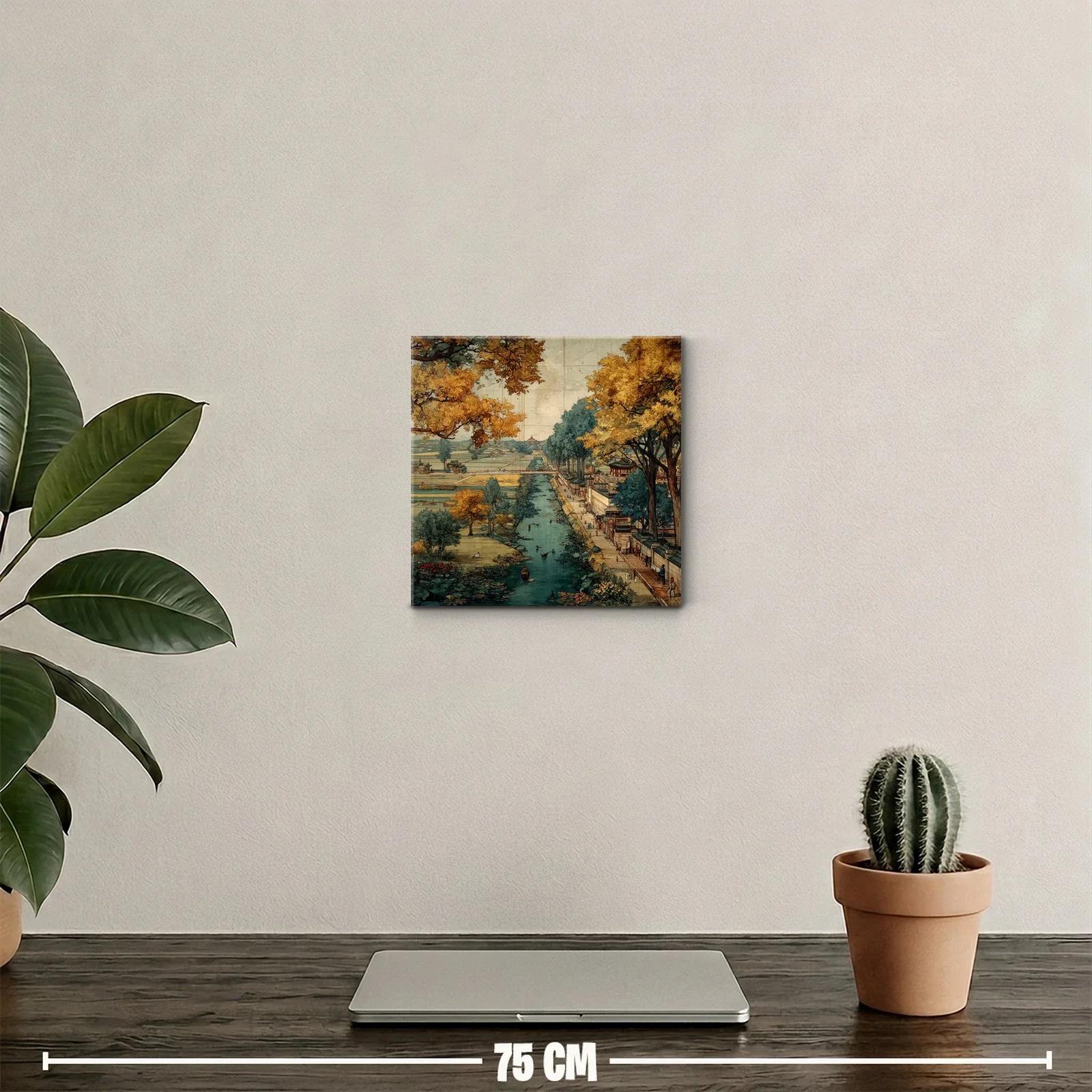 Paisaje clásico junto al río con árboles dorados — miniatura 2