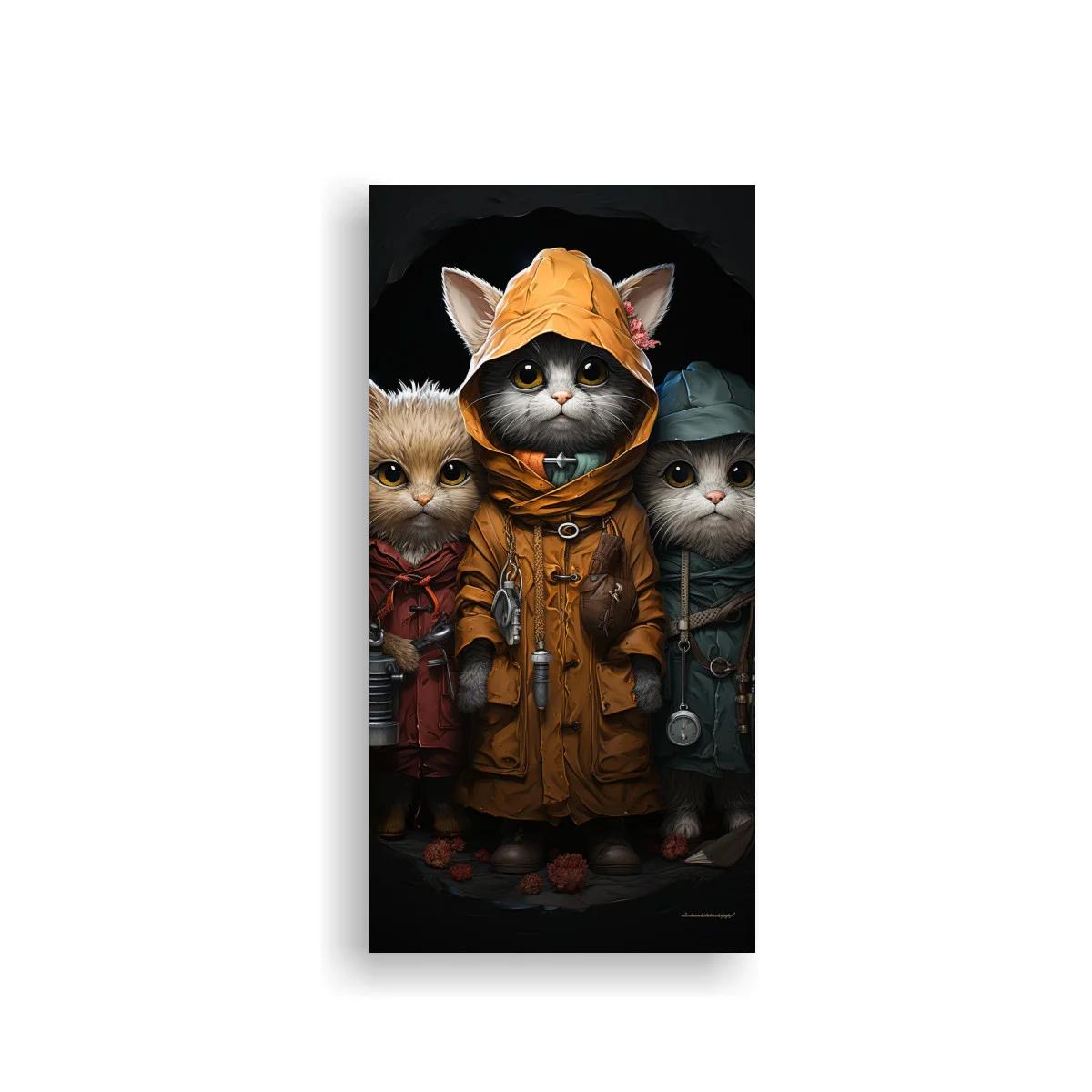 Cuadro tres gatitos con impermeables y linternas — imagen principal