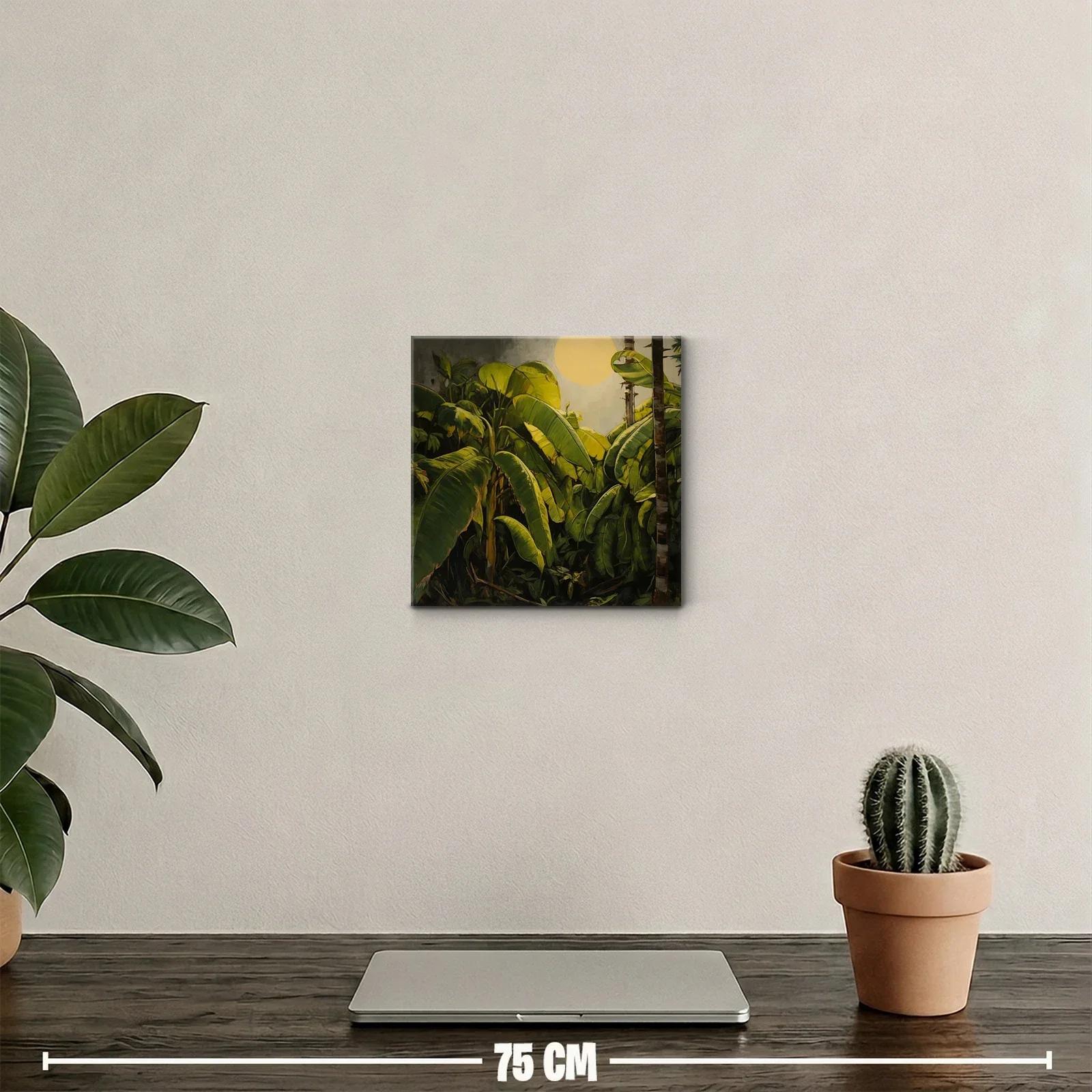 Cuadro tropical con hojas de plátano y sol radiante — miniatura 2