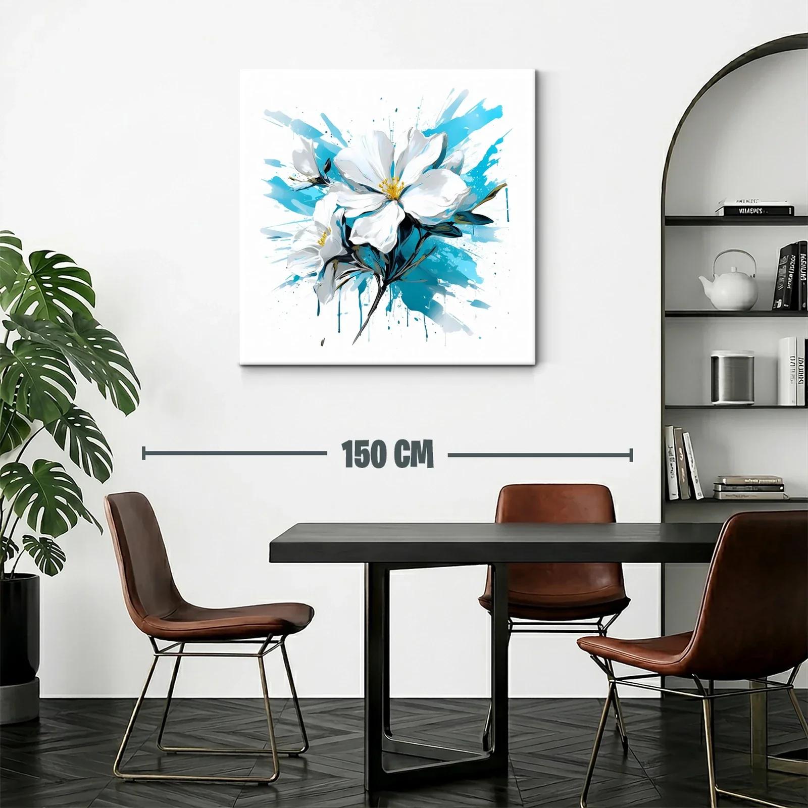 Cuadro con flores blancas y fondo azul vibrante — miniatura 2
