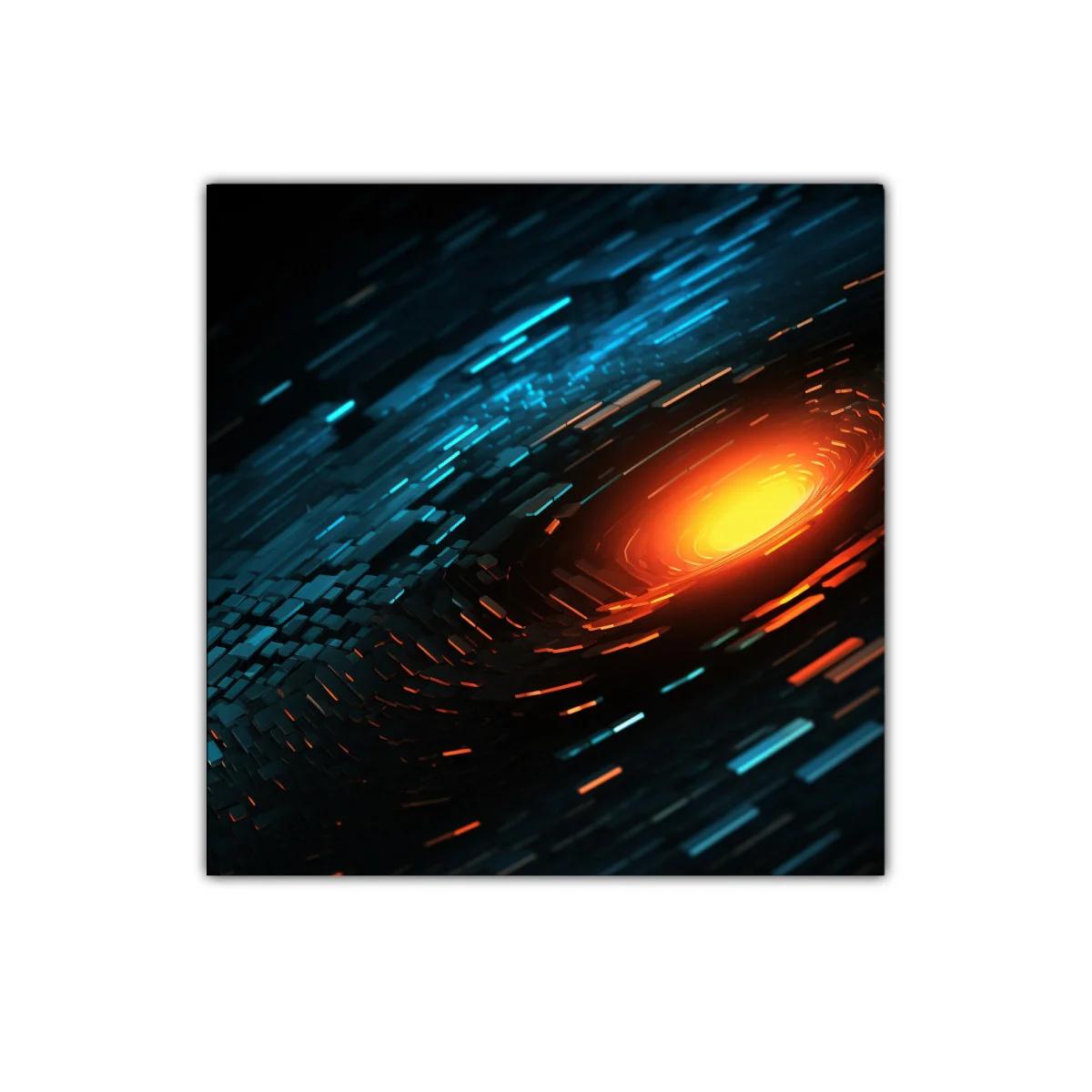 Cuadro abstracto con destellos cálidos y tonos fríos — imagen principal