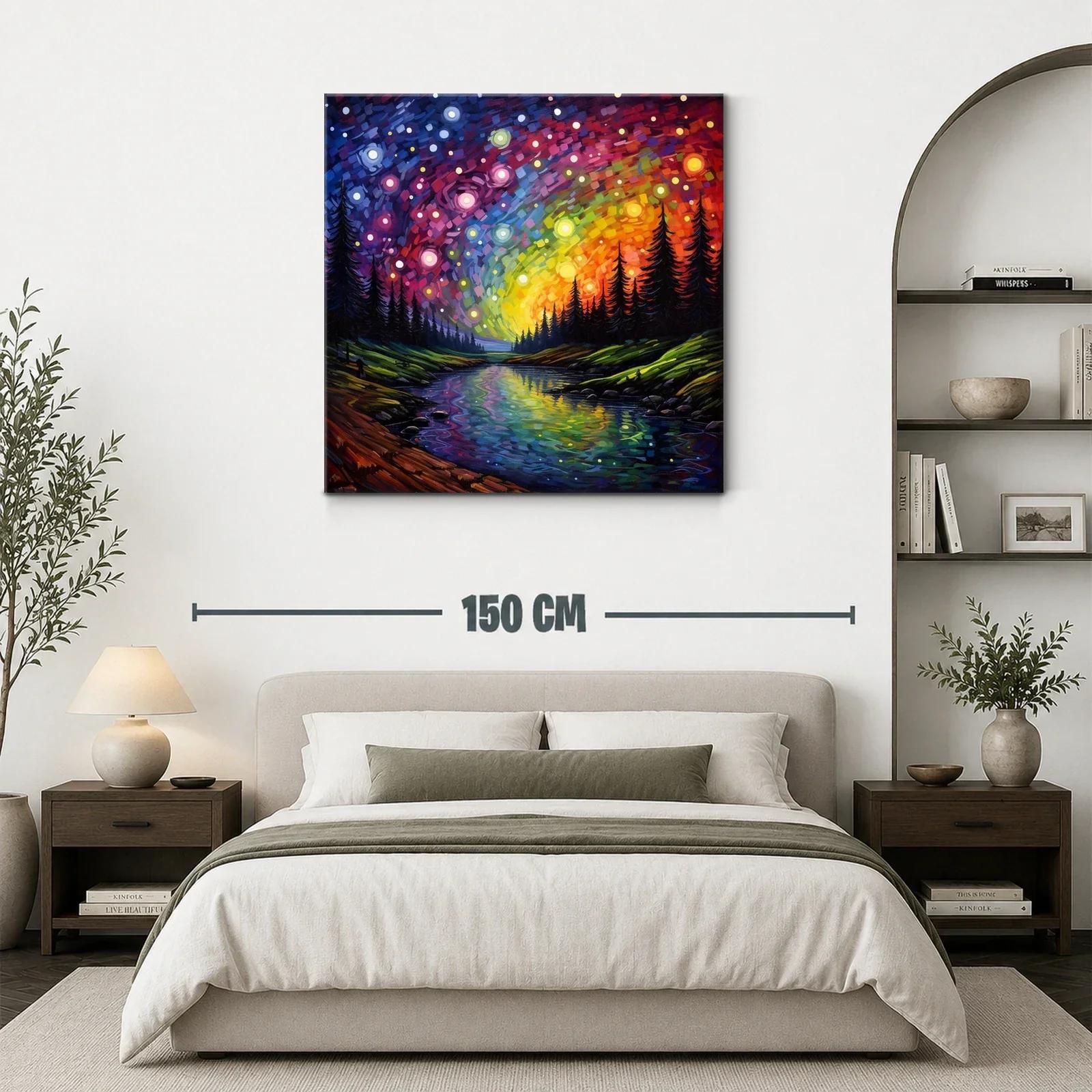 Paisaje nocturno con cielo estrellado y río reflejante — miniatura 3