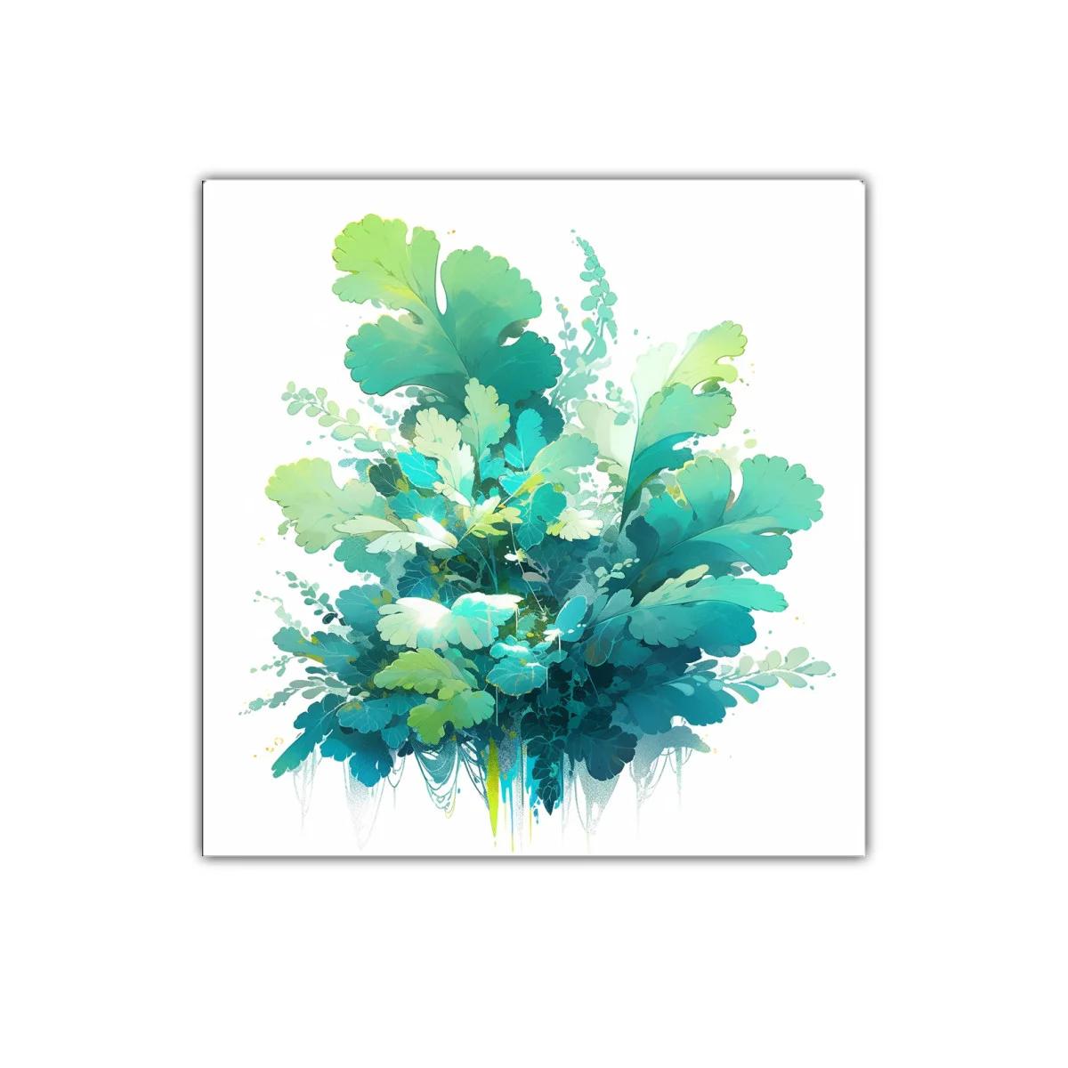 Cuadro decorativo con hojas verdes y azules vibrantes — imagen principal