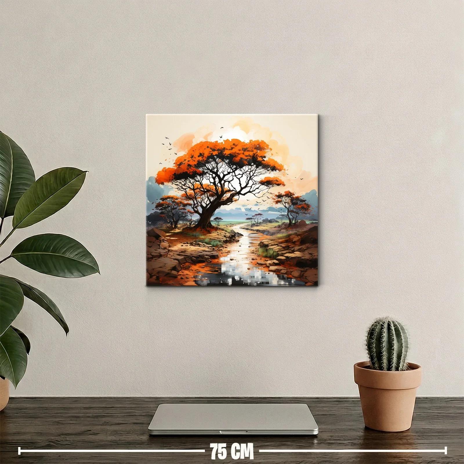 Paisaje sereno con árboles y río en tonos cálidos y naturales — miniatura 2