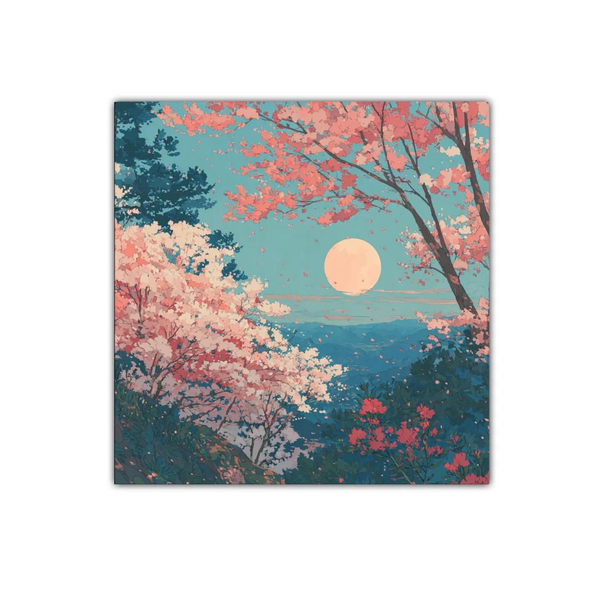 Paisaje de cerezos en flor bajo luna llena — imagen principal