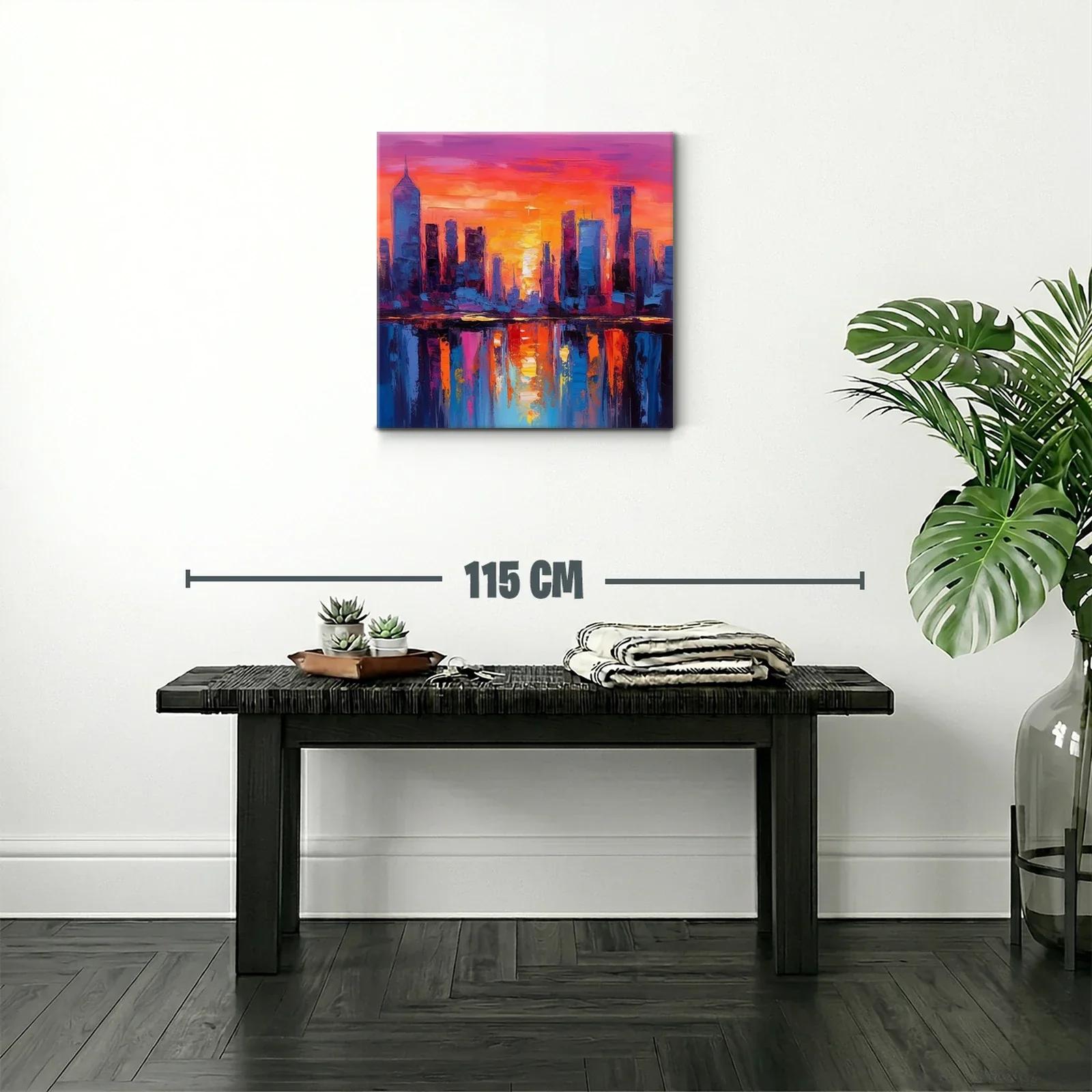 Atardecer vibrante sobre ciudad reflejada en agua — miniatura 2