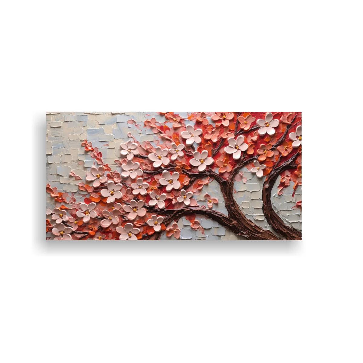 Cuadro árbol en flor con ramas curvas y textura en relieve