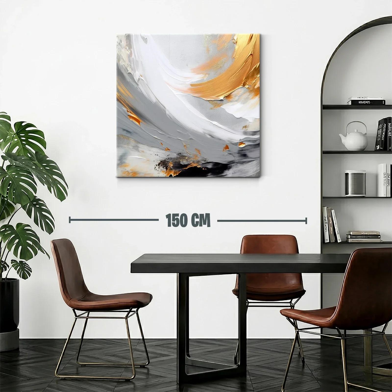 Cuadro abstracto con tonos grises y dorados elegantes — miniatura 2