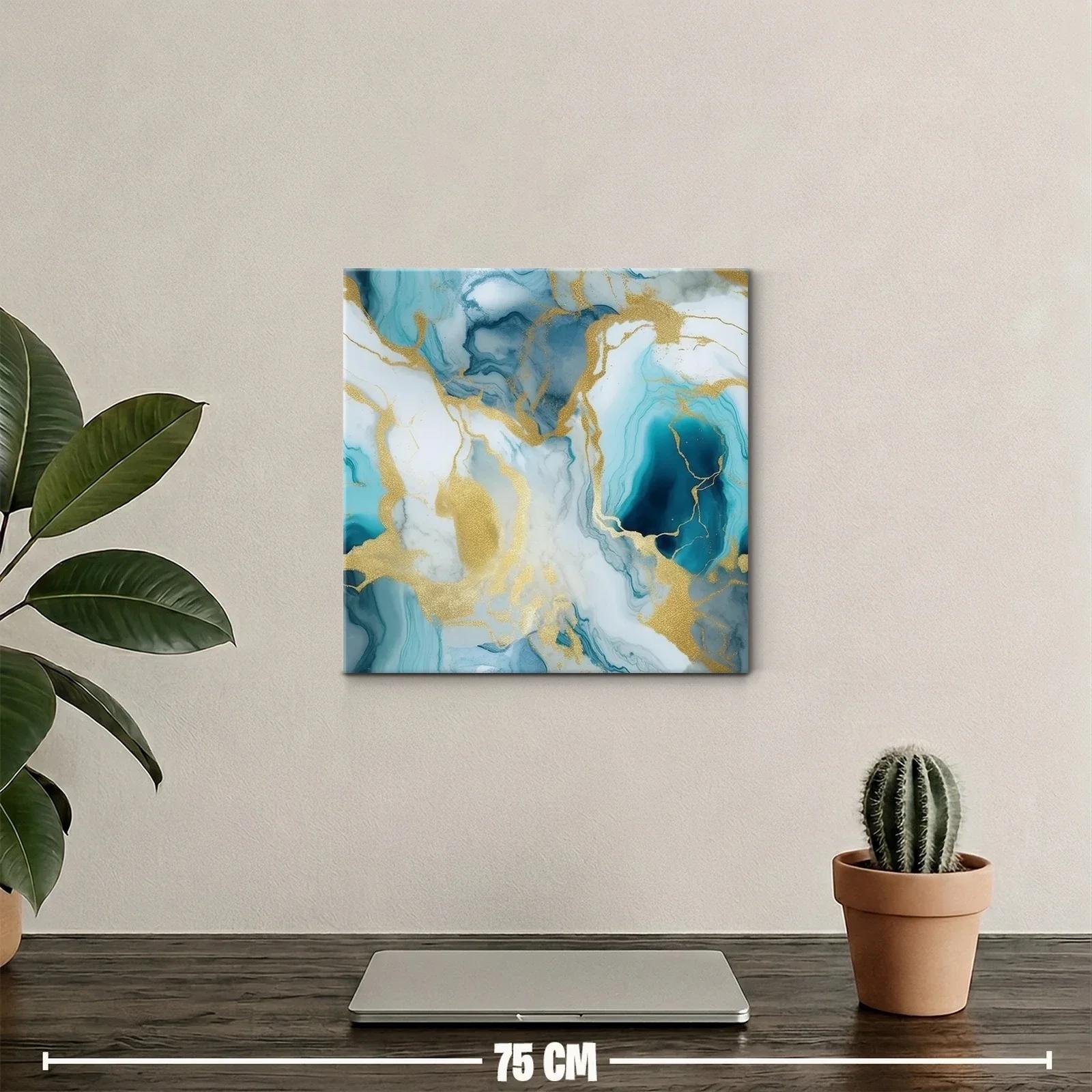 Cuadro abstracto con tonos azul y dorado elegante — miniatura 2