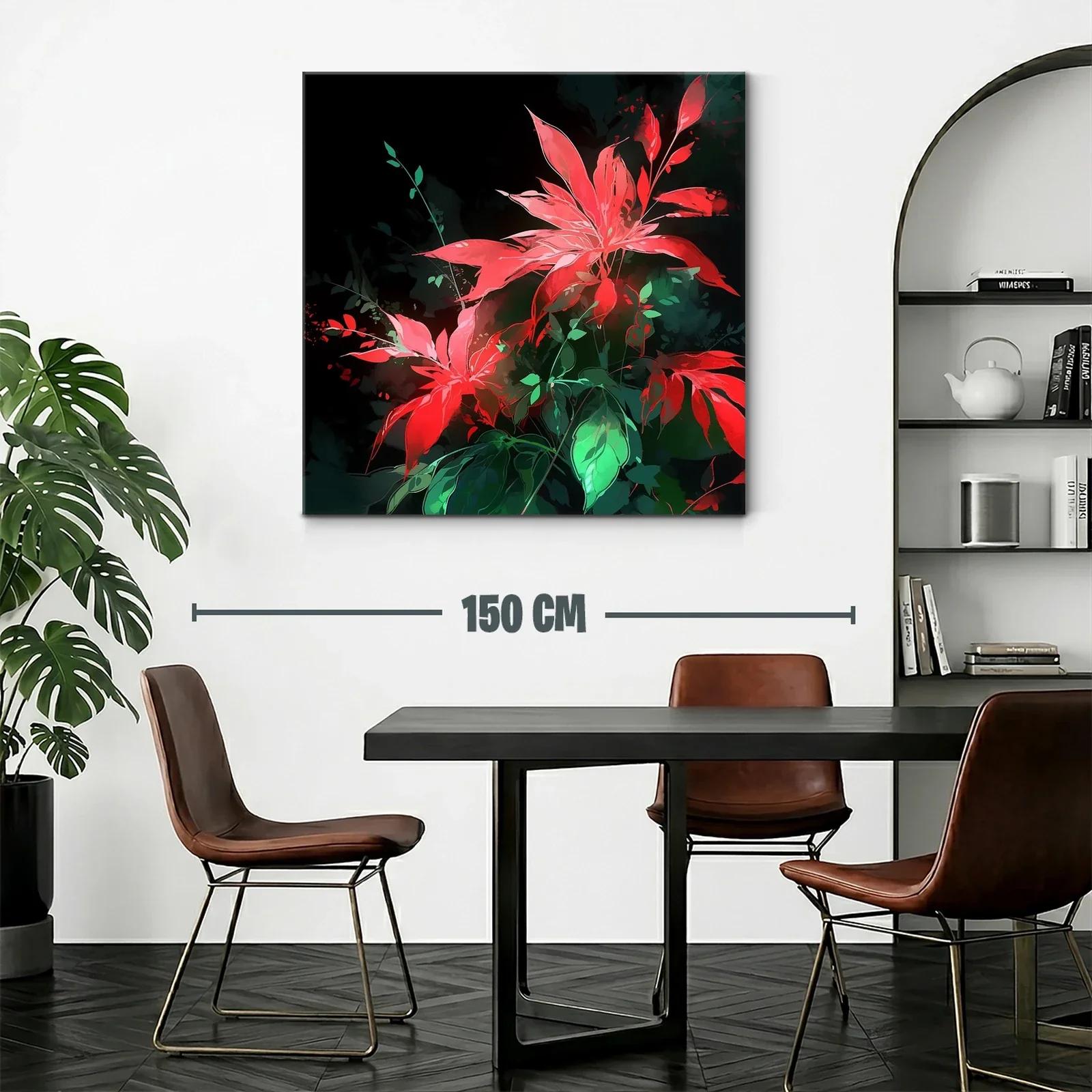Vibrantes flores rojas con hojas verdes sobre fondo oscuro — miniatura 2