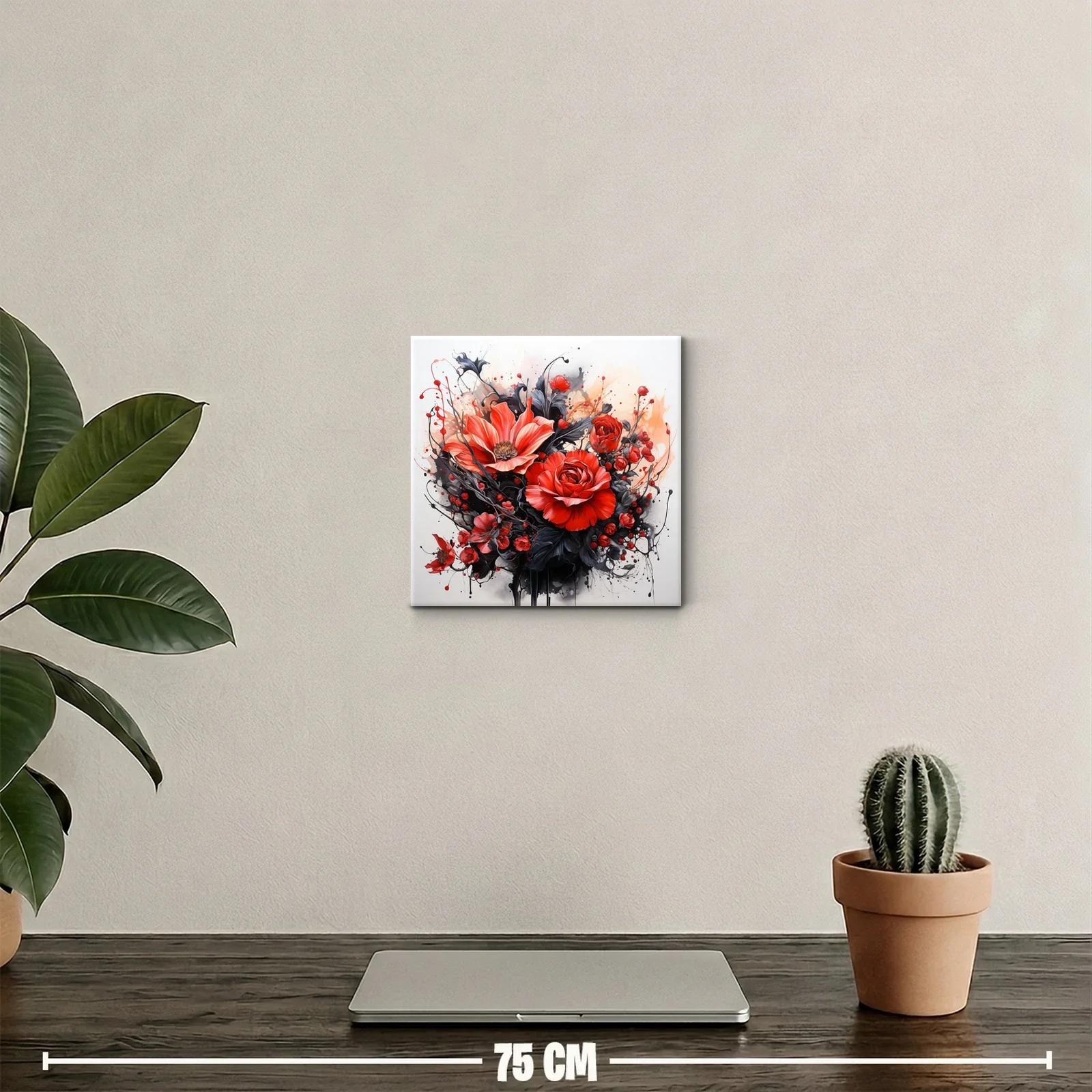 Cuadro floral en rojo y negro con detalles vibrantes — miniatura 2