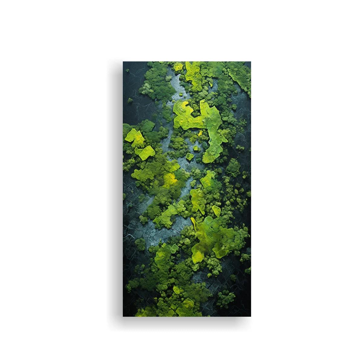 Cuadro musgo verde sobre piedra oscura
