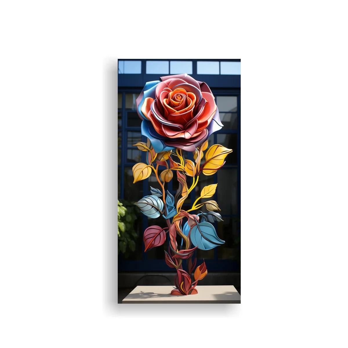 Cuadro rosa abierta con tallo curvo y fondo oscuro — imagen principal