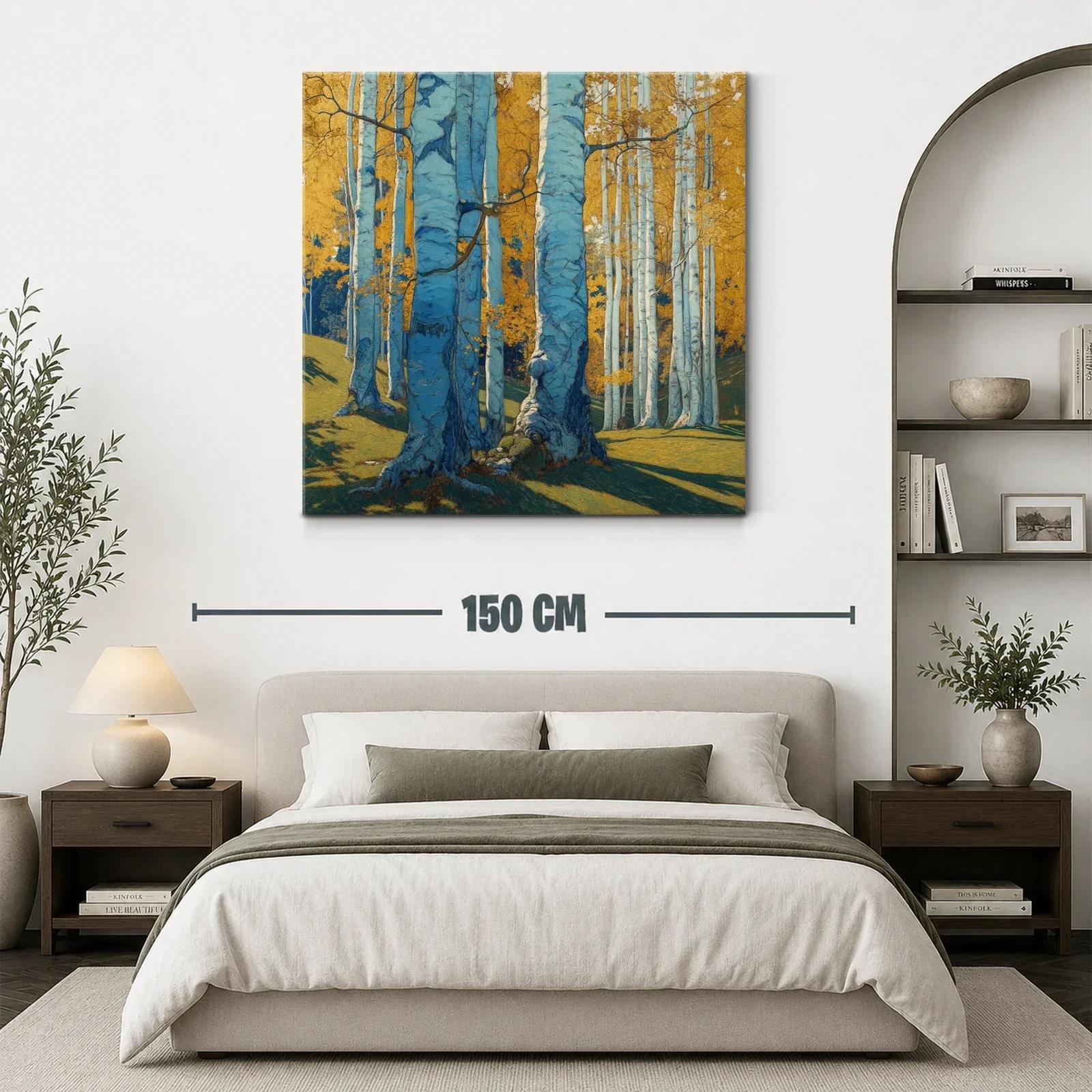 Bosque de abedules bajo luz dorada y sombras azules — miniatura 3