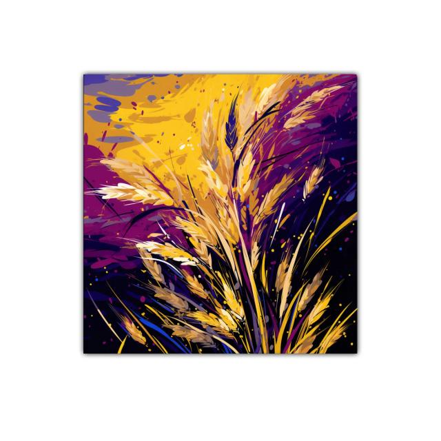 Cuadro decorativo con espigas doradas y fondo vibrante