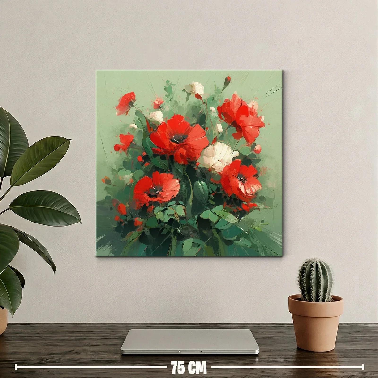 Ramo vibrante de amapolas rojas y blancas sobre fondo verde — miniatura 2