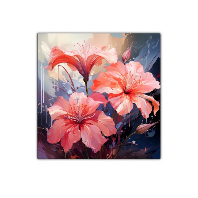 Cuadro decorativo flores rosas vibrantes y detalles artísticos