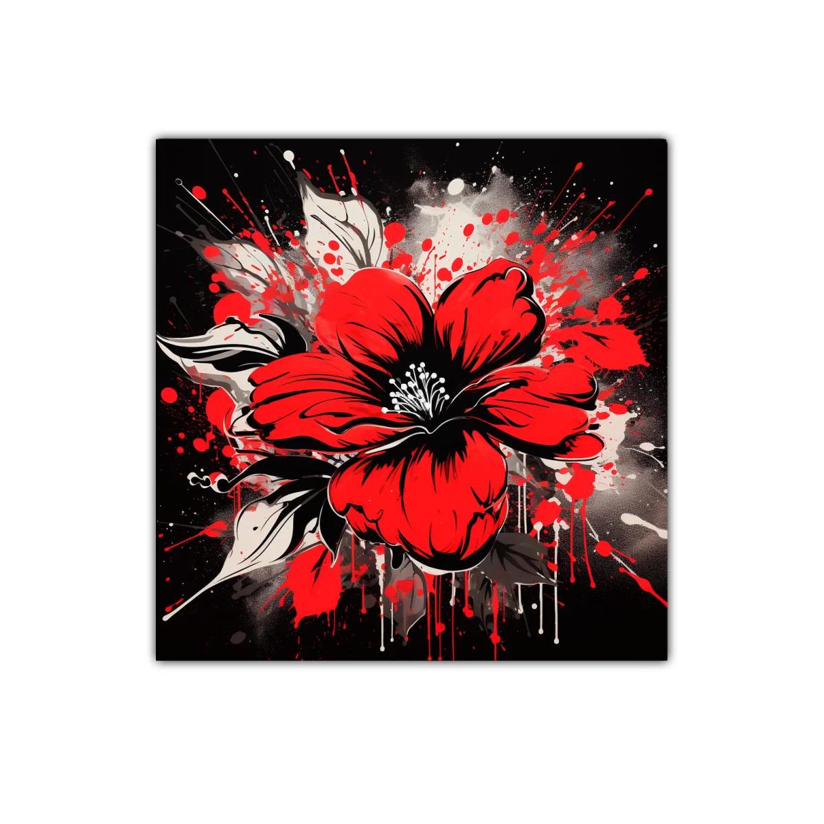 Flor roja vibrante con explosión de color en fondo negro