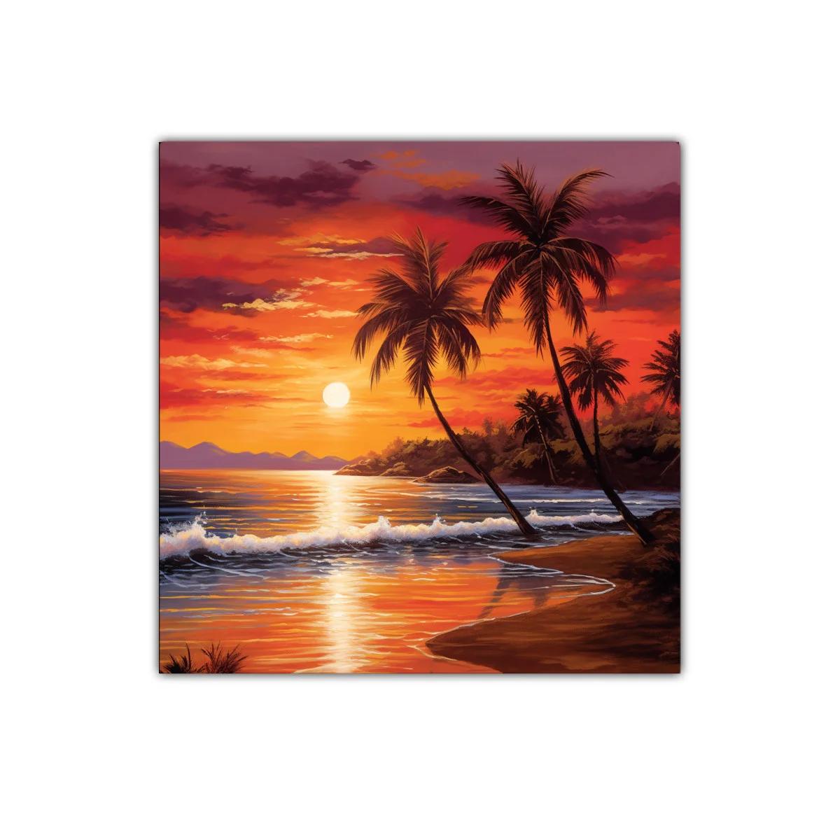 Atardecer tropical con palmeras en playa serena