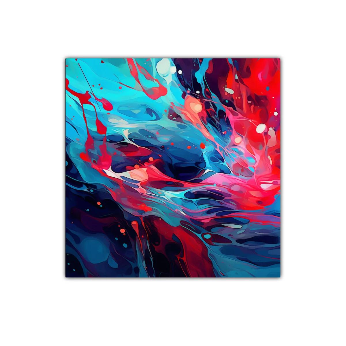 Vibrante composición abstracta con tonos rojos y azules