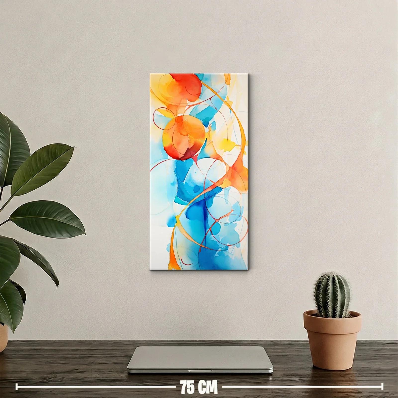 Cuadro formas abstractas en acuarela con líneas curvas finas — miniatura 2