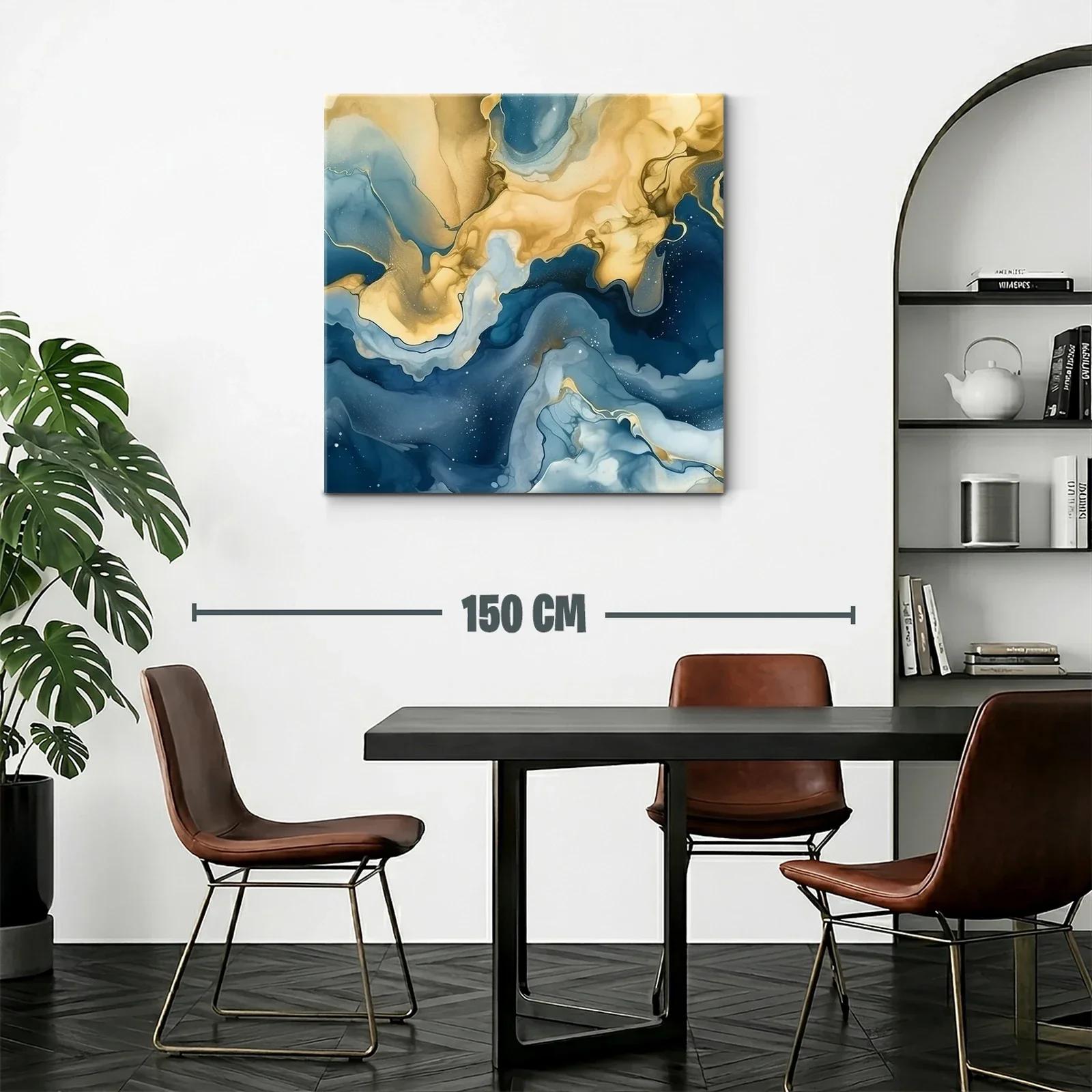 Composición abstracta en azul y dorado efecto fluido — miniatura 2