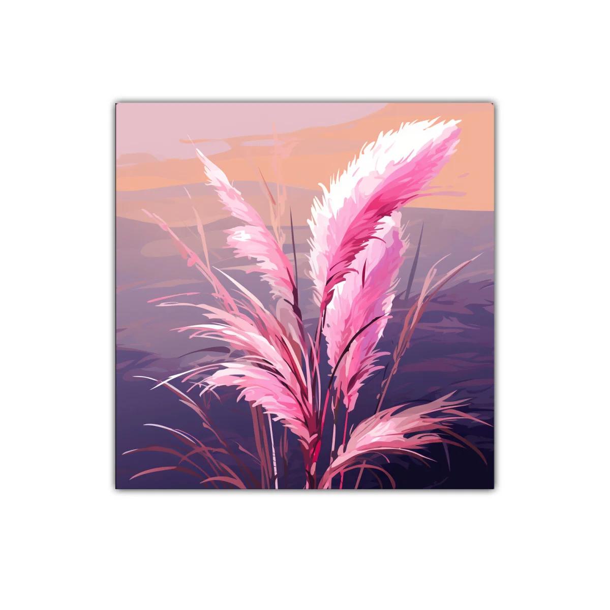 Cuadro decorativo con pampas rosas y fondo melancólico — imagen principal