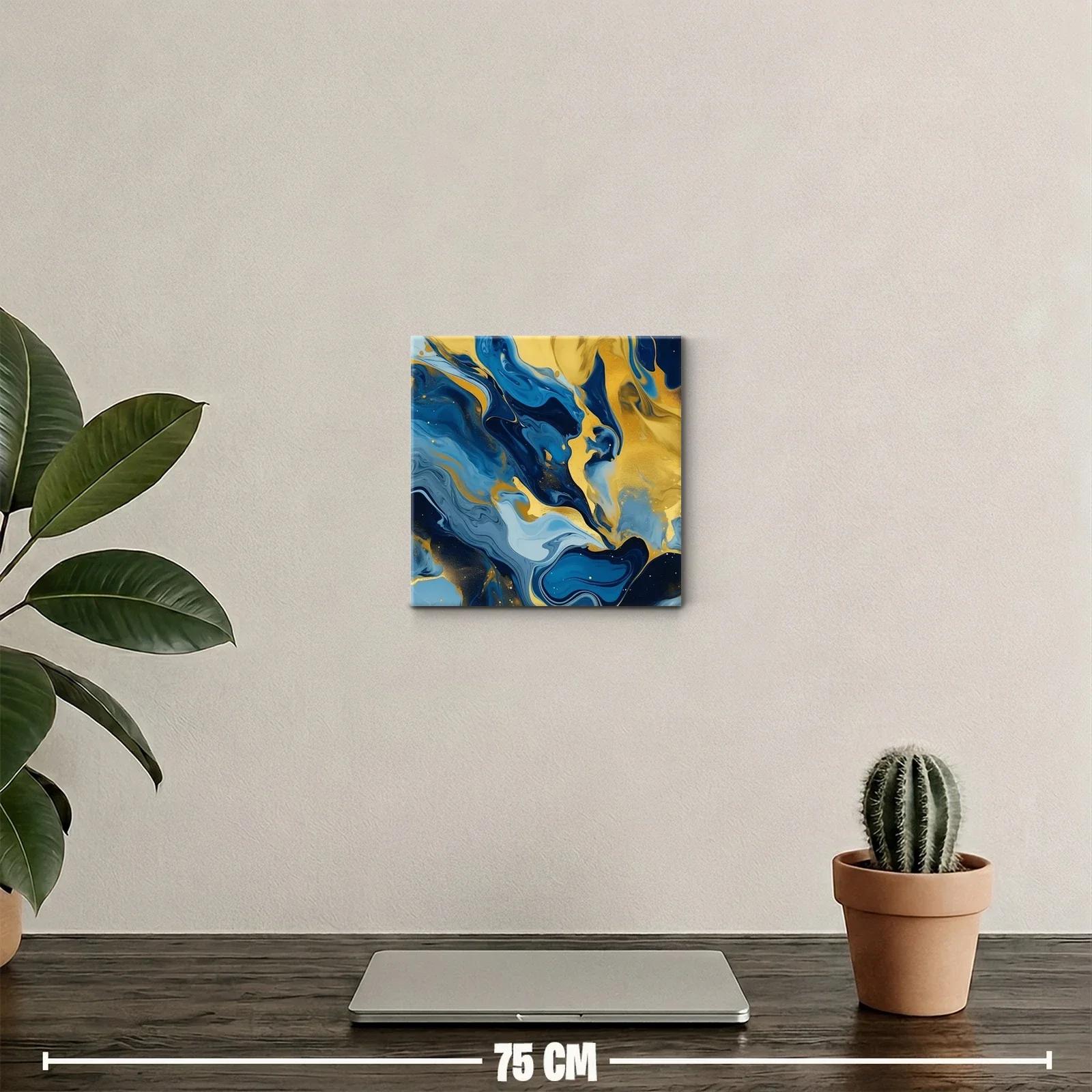 Cuadro abstracto con vibrantes tonos azules y dorados — miniatura 2