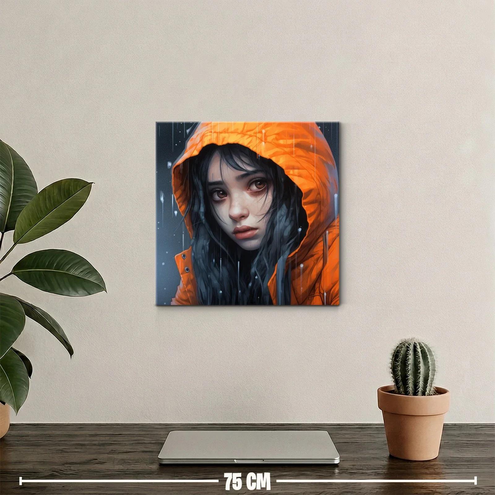 Retrato melancólico con capucha naranja bajo la lluvia — miniatura 2