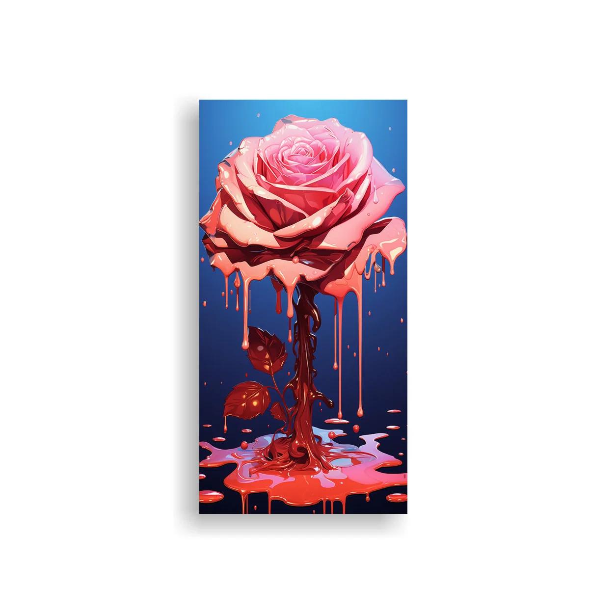 Cuadro rosa goteando pintura con fondo azul