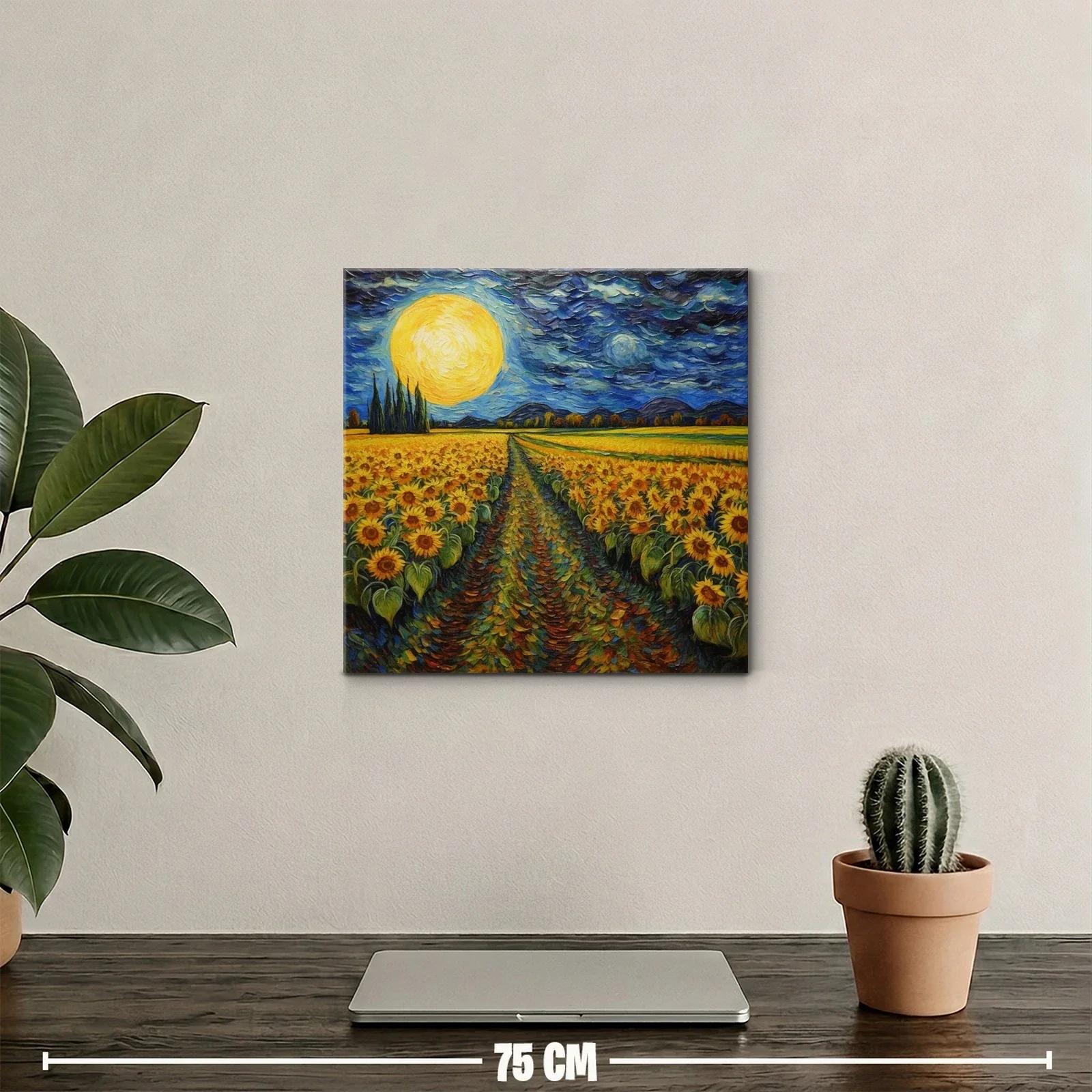 Campo de girasoles bajo una luna llena brillante — miniatura 2