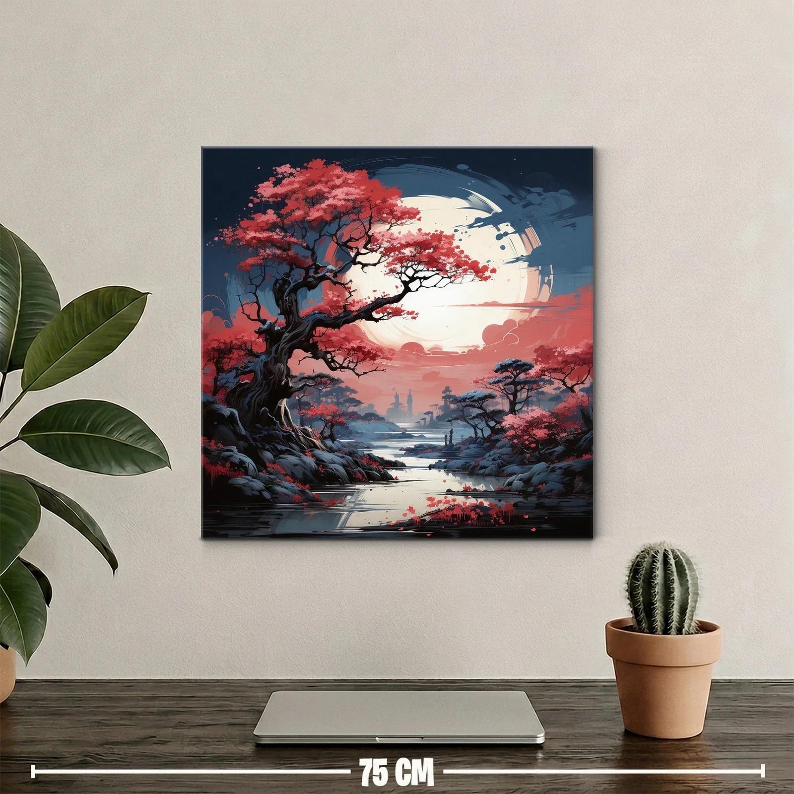 Paisaje mágico con árboles rojizos bajo luna llena — miniatura 2