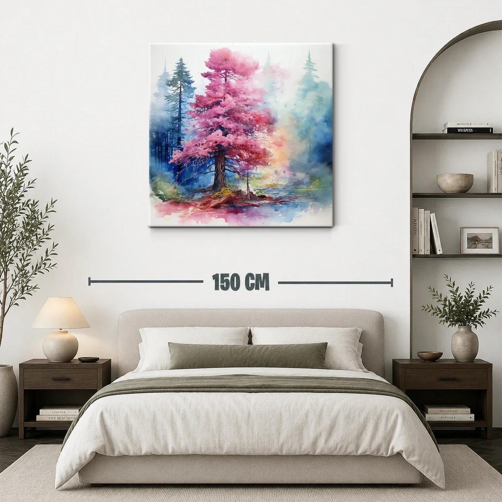 Árbol rosa brillante en bosque mágico y sereno — miniatura 3