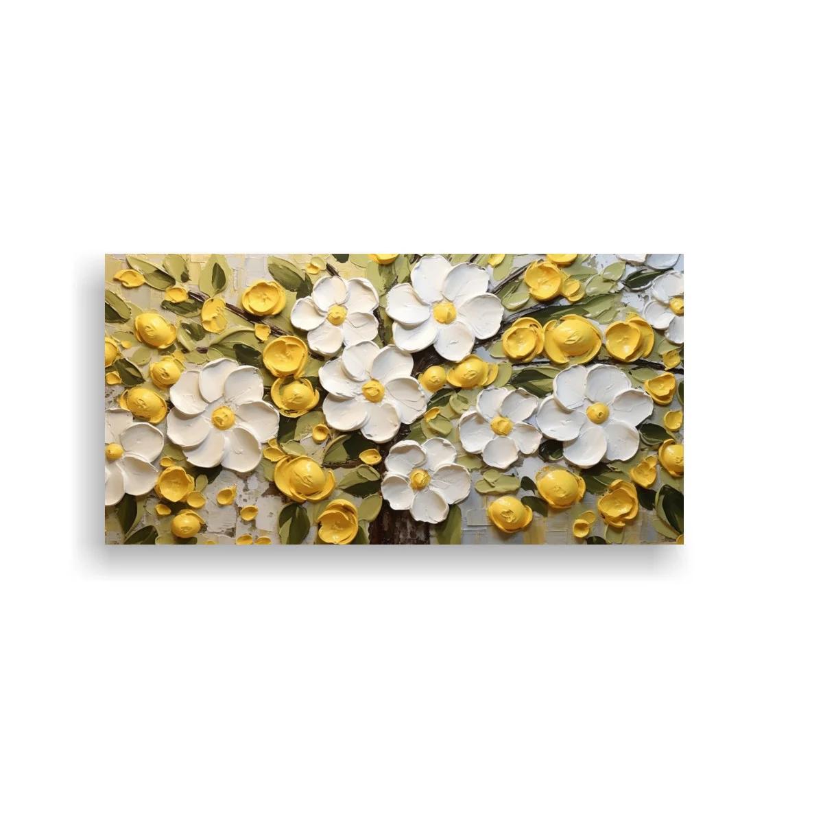 Cuadro flores blancas en relieve con capullos dorados