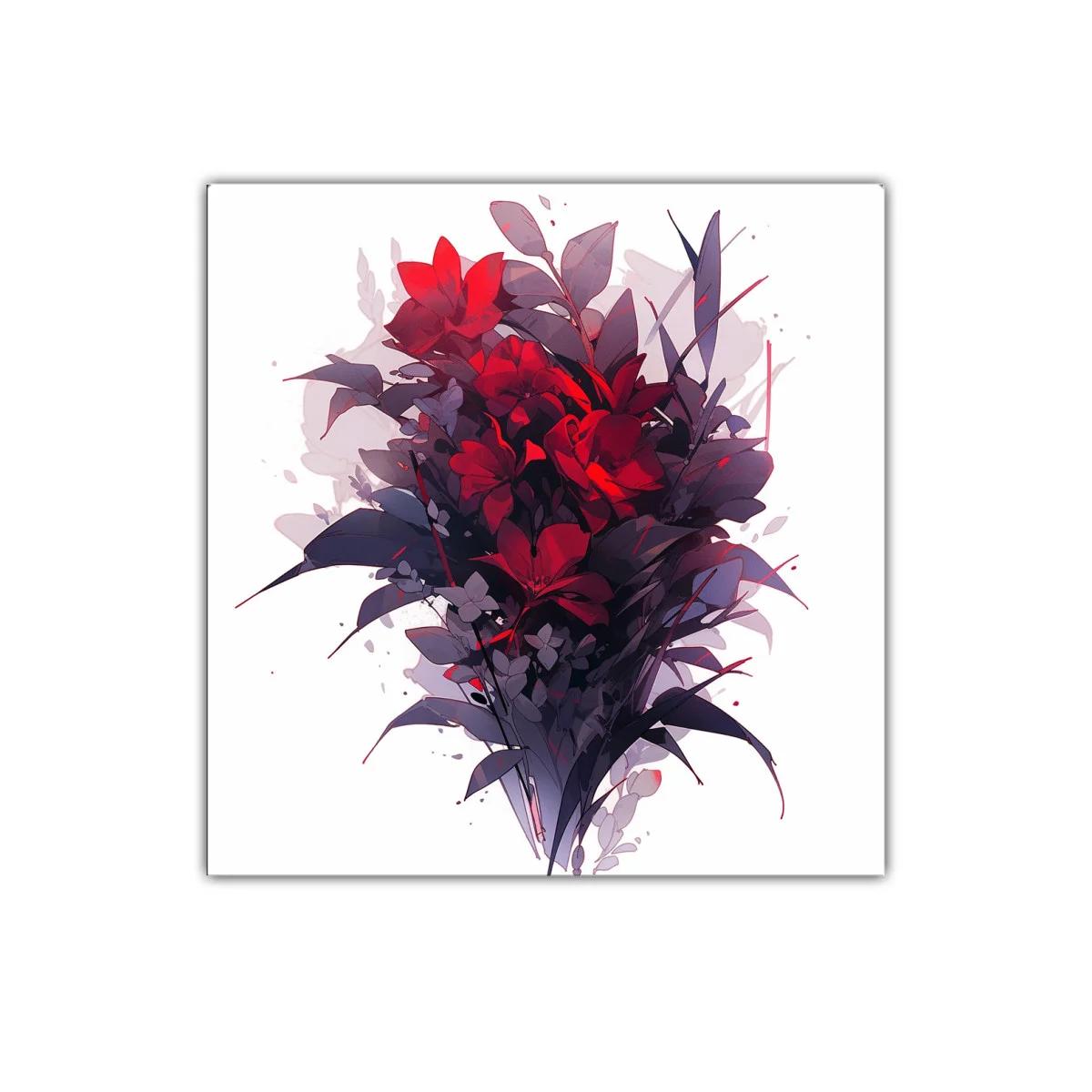 Composición floral en tonos rojos y morados profundos