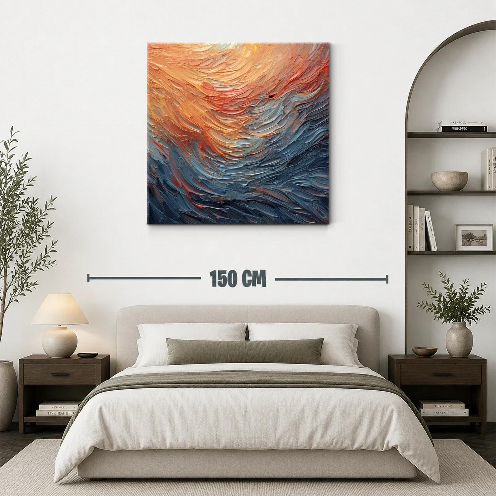 Cuadro abstracto con tonos cálidos y fríos en movimiento — miniatura 3
