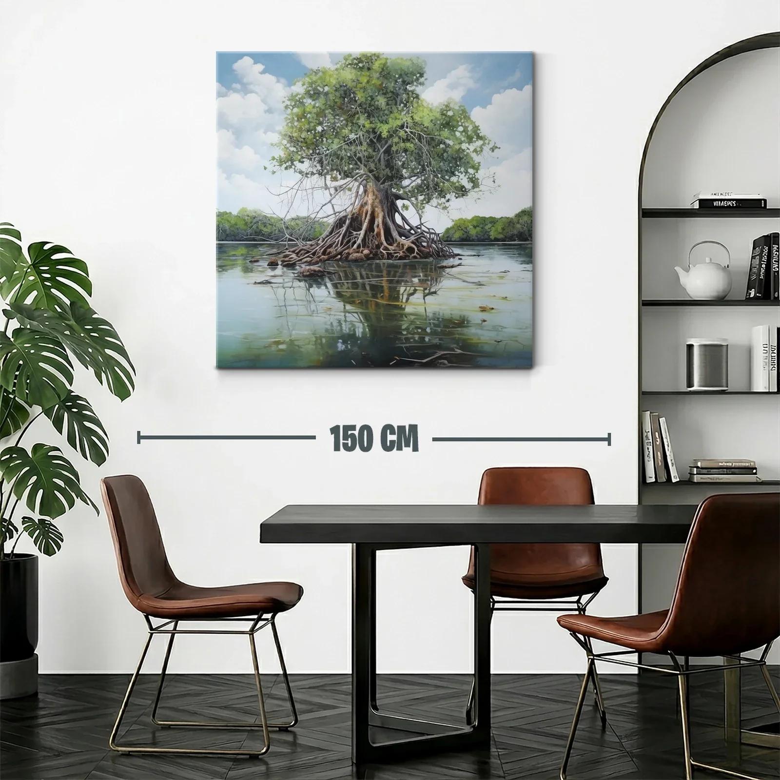 Árbol solitario con raíces expuestas en aguas tranquilas — miniatura 2