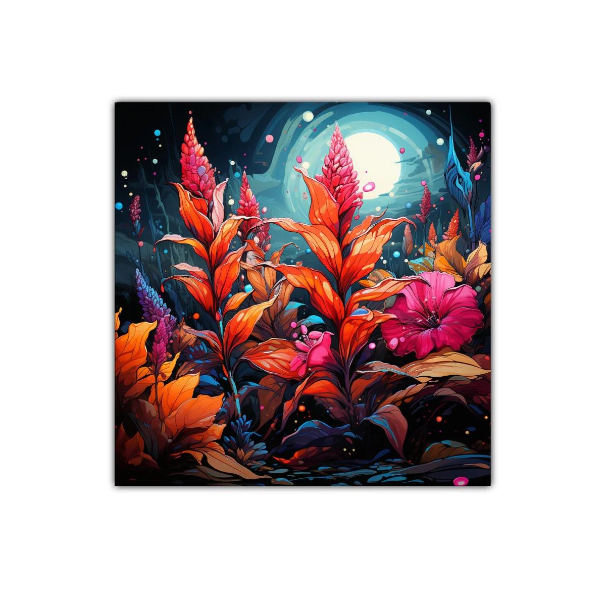 Flores vibrantes bajo una luna llena mística — imagen principal