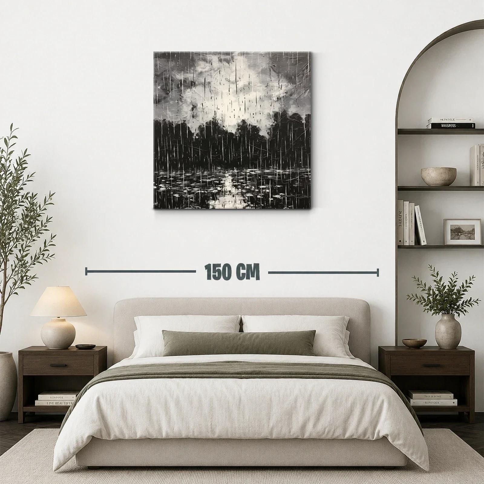 Cuadro artístico paisaje lluvioso en tonos gris y negro — miniatura 3