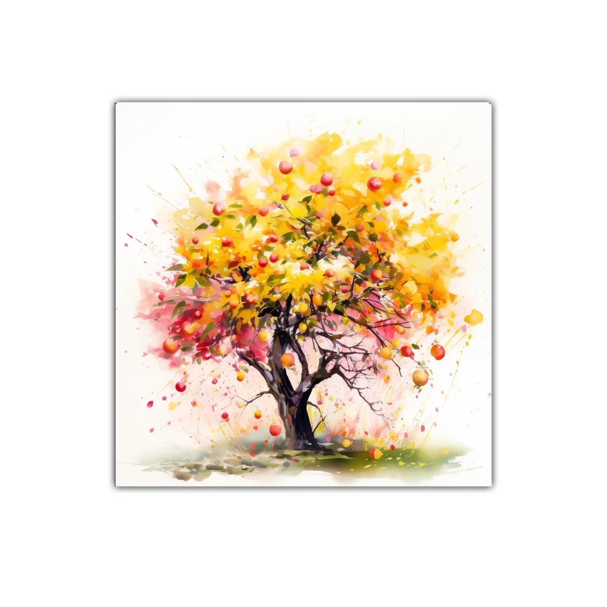 Árbol vibrante con frutos rojos y hojas doradas